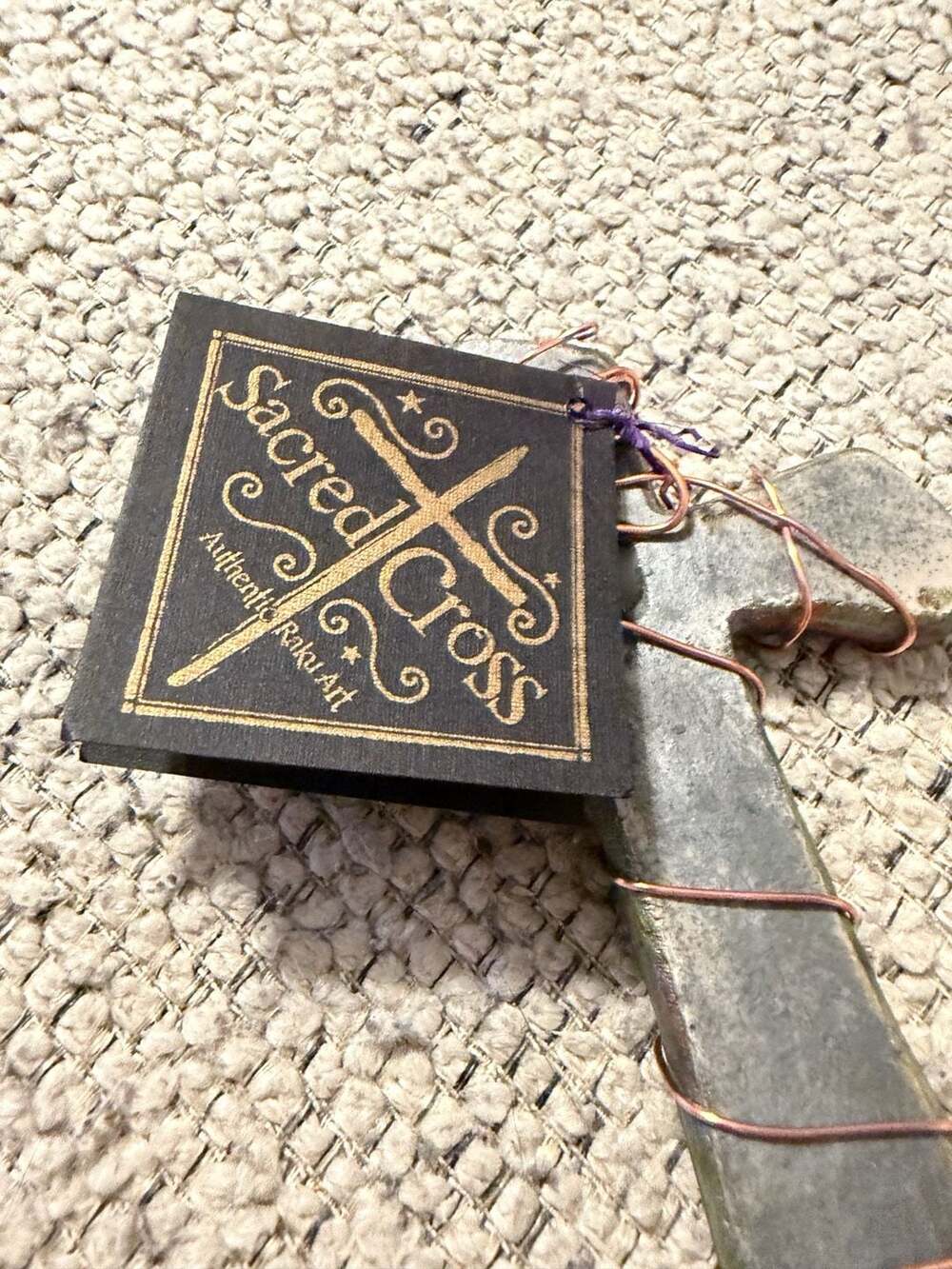 Jeremy Diller Raku Potteryworks small Sacred Cross Wall Art with Gemstones - Picture 3 of 6
